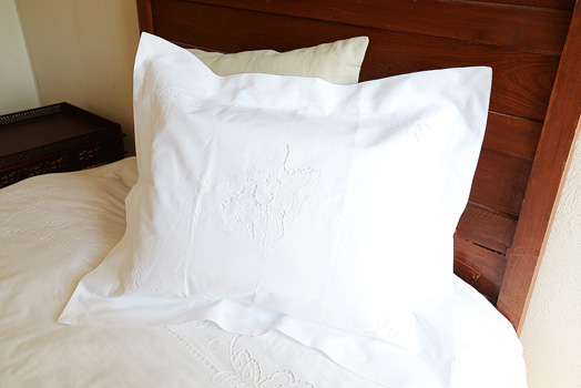 Lotus Embroidered Cotton Pillow Shams. Standard Size